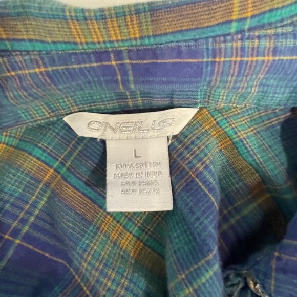 O'Neil Plaid‎ Long-Sleeve Snap Button-Down Shirt, Purple, Teal, Orange, Size L - Picture 3 of 5